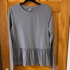 GAP Long-Sleeve Peplum Top in Dusty Blue